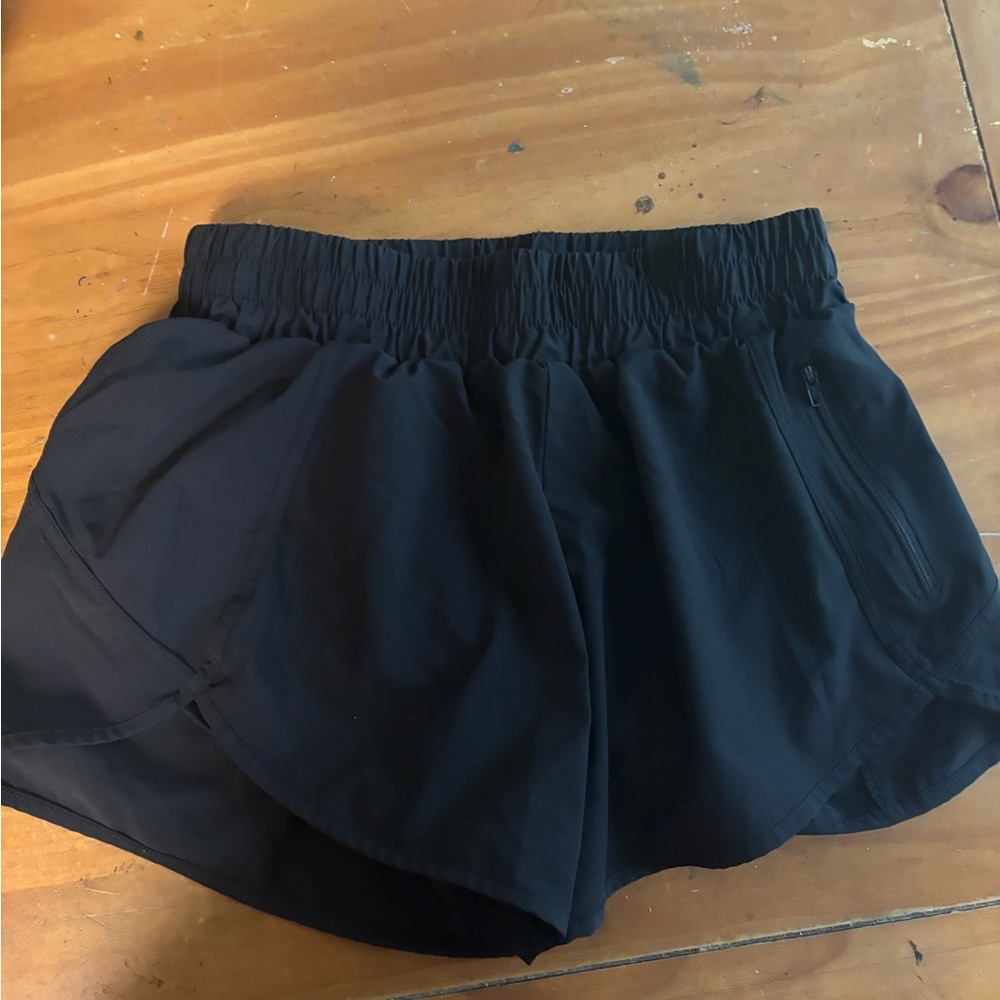 Women's Black Athletic Shorts with Zipper Pocket